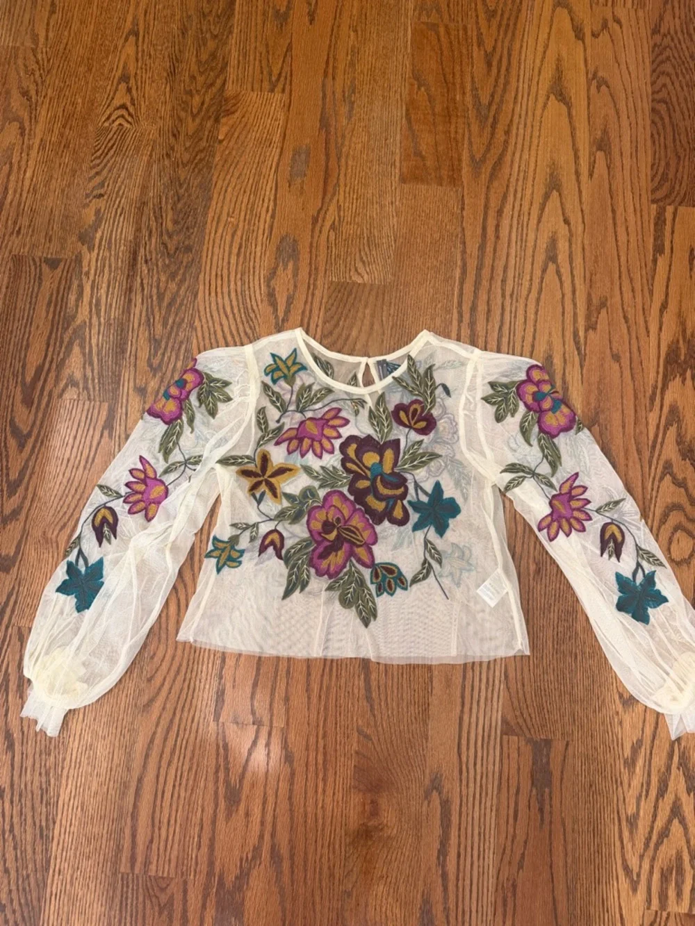 Anthropologie Layla Embroidered Appliqué Mesh Blouse - Picture 3 of 5